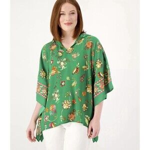 Belle by Kim Gravel Boho Brights Border Print Hooded Poncho QVC Size Small